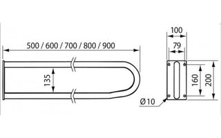 Linido Ergogrip vaste toiletsteun 60 cm RVS wit