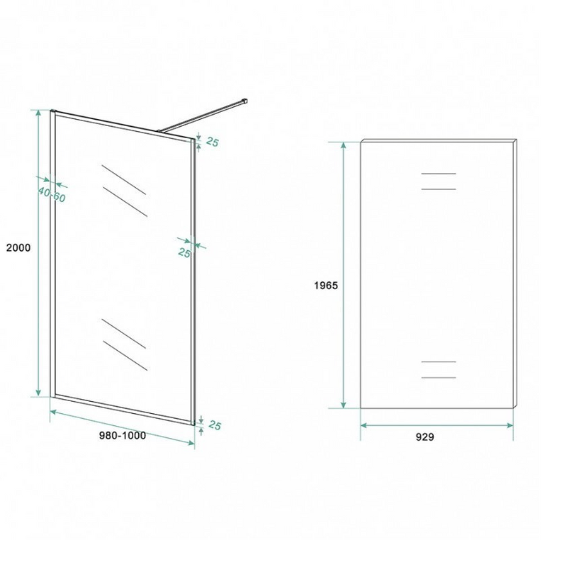 Inloopdouche Sienna glas mat zwart raamwerk 100x200 cm - A-kwaliteit