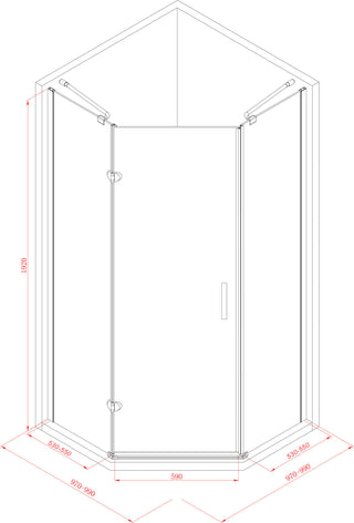 Douchecabine vijfhoek met 1 deur 100cm - hoogste kwaliteit