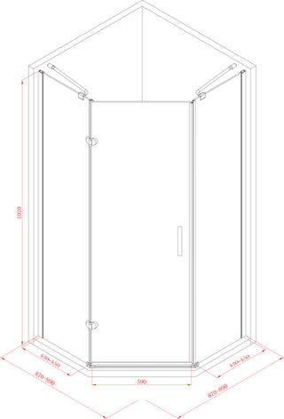 Douchecabine vijfhoek met 1 deur 90cm - hoogste kwaliteit