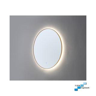 Ronde spiegel goud geborsteld met LED verlichting, in drie kleuren instelbaar en dimbaar 80cm met spiegelverwarming - hoogste kwaliteit