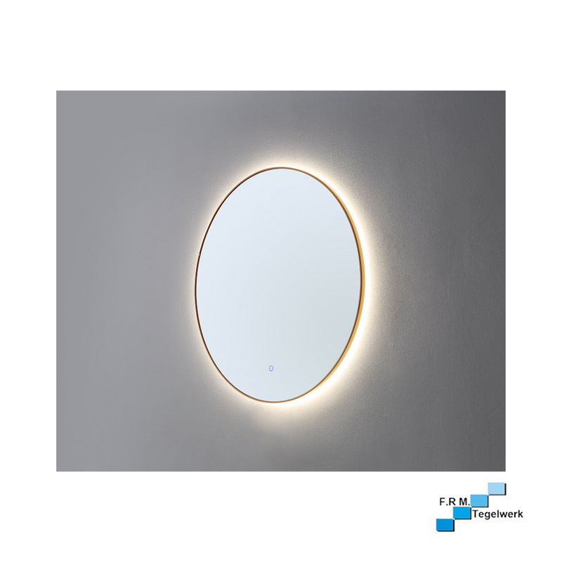 Ronde spiegel goud geborsteld met LED verlichting, in drie kleuren instelbaar en dimbaar 100cm met spiegelverwarming - hoogste kwaliteit